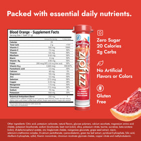 Zipfizz bottle nutrition label emphasizes sugar-free formula for everyday energy.