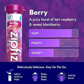 Zipfizz bottle with mixed berry drink powering post-workout recovery