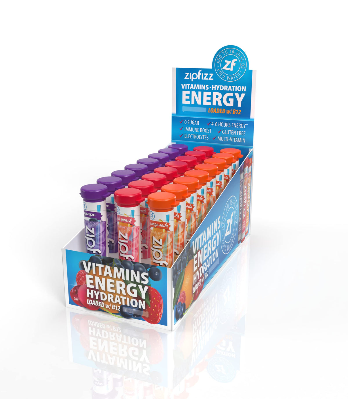 Zipfizz combo pack displays three flavors for versatile daily hydration