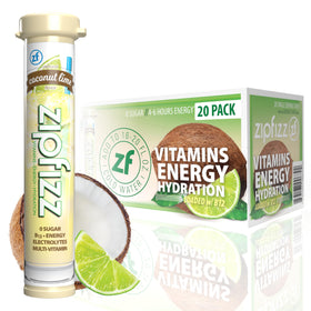 Zipfizz daily energy coconut lime packet ready to mix for a quick, sugar-free lift.
