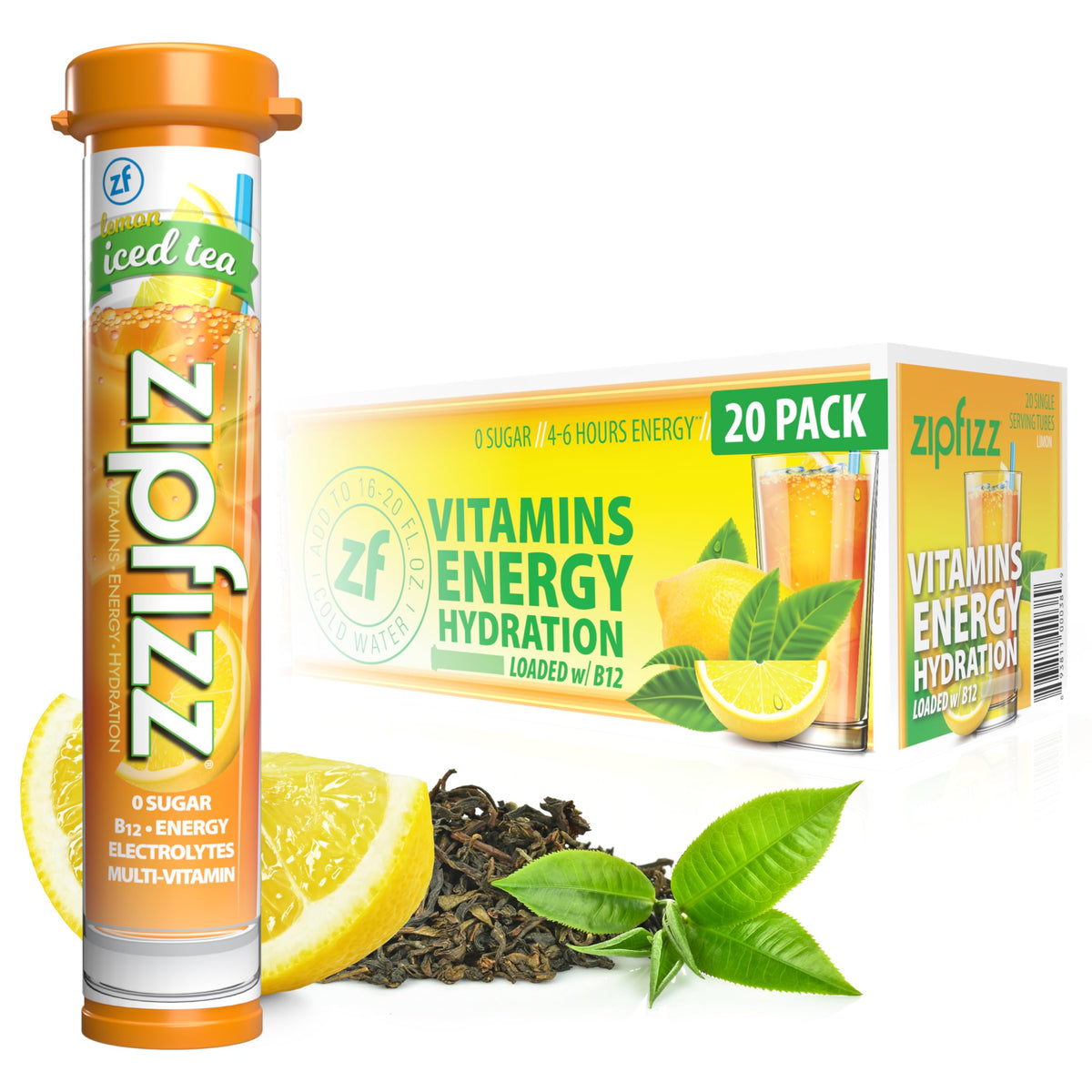 Zipfizz daily energy lemon tea pack front for on-the-go hydration