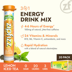 Zipfizz daily energy lemon tea serving in glass shows refreshing flavor