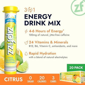 Zipfizz citrus ready-to-drink bottle showcases vitamin-rich formula.