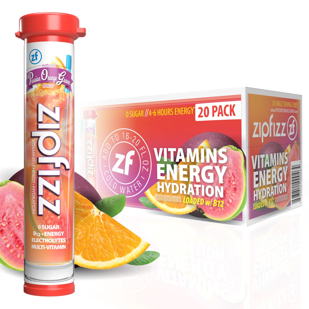 Zipfizz daily energy powder pack with passion orange guava flavor for on-the-go vitality