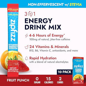 Dissolving Zipfizz Fruit Punch in water for a smooth refreshment