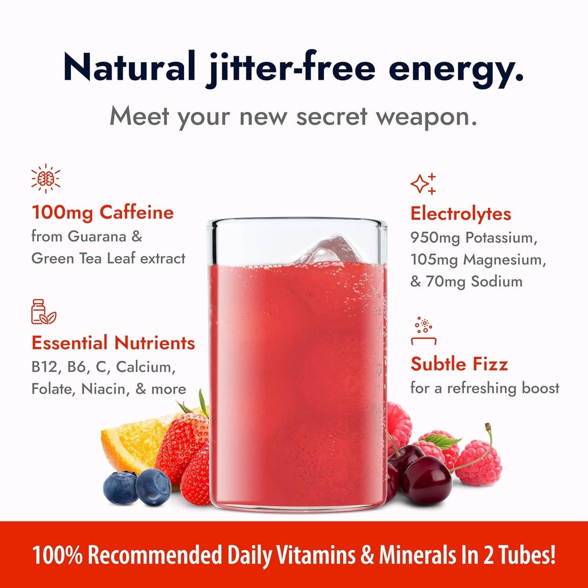 Close-up of Zipfizz packaging highlighting vitamins and electrolytes.