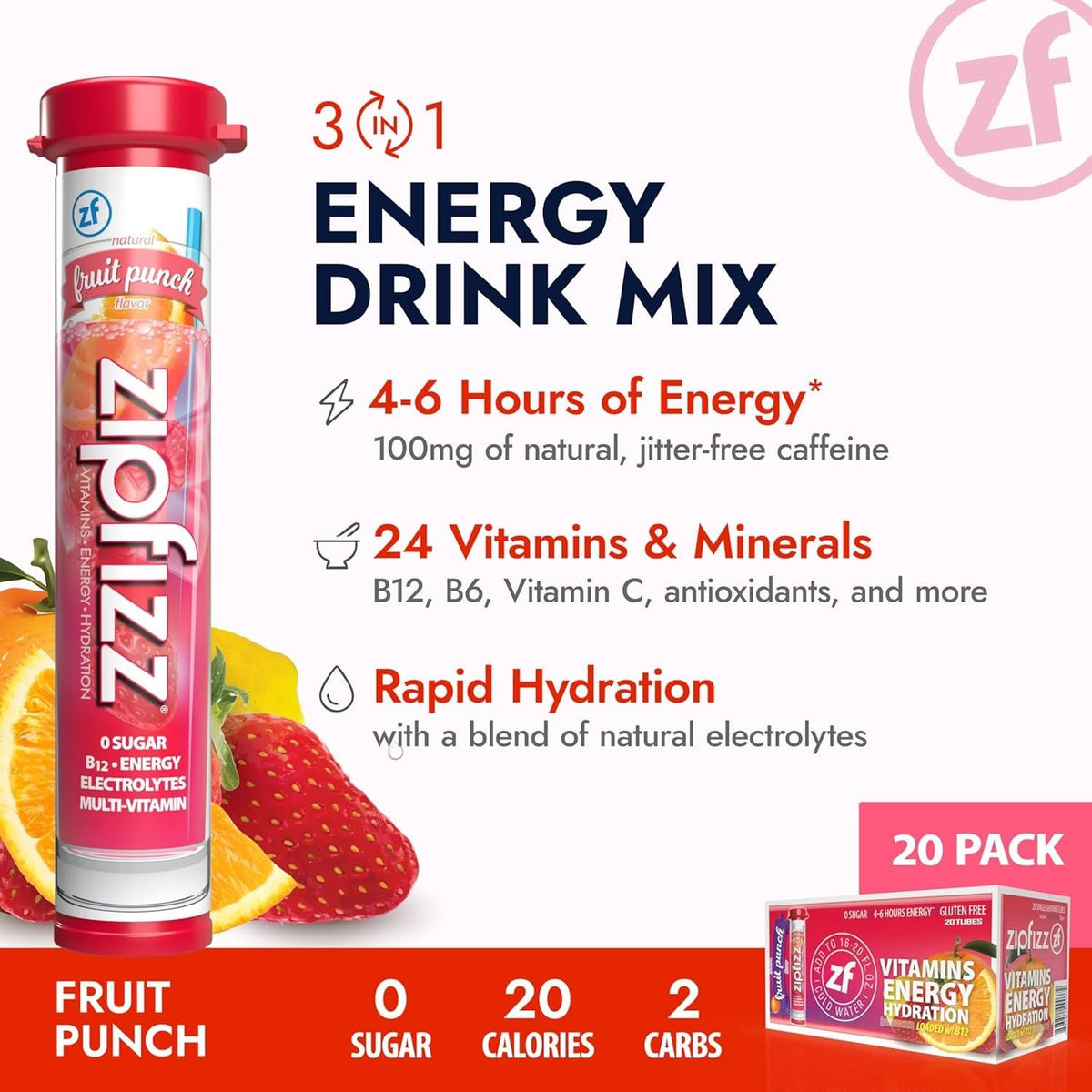 Chilled water with Zipfizz Fruit Punch for refreshing hydration.
