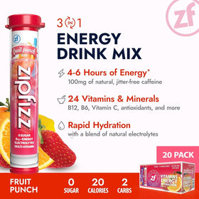 Chilled water with Zipfizz Fruit Punch for refreshing hydration.