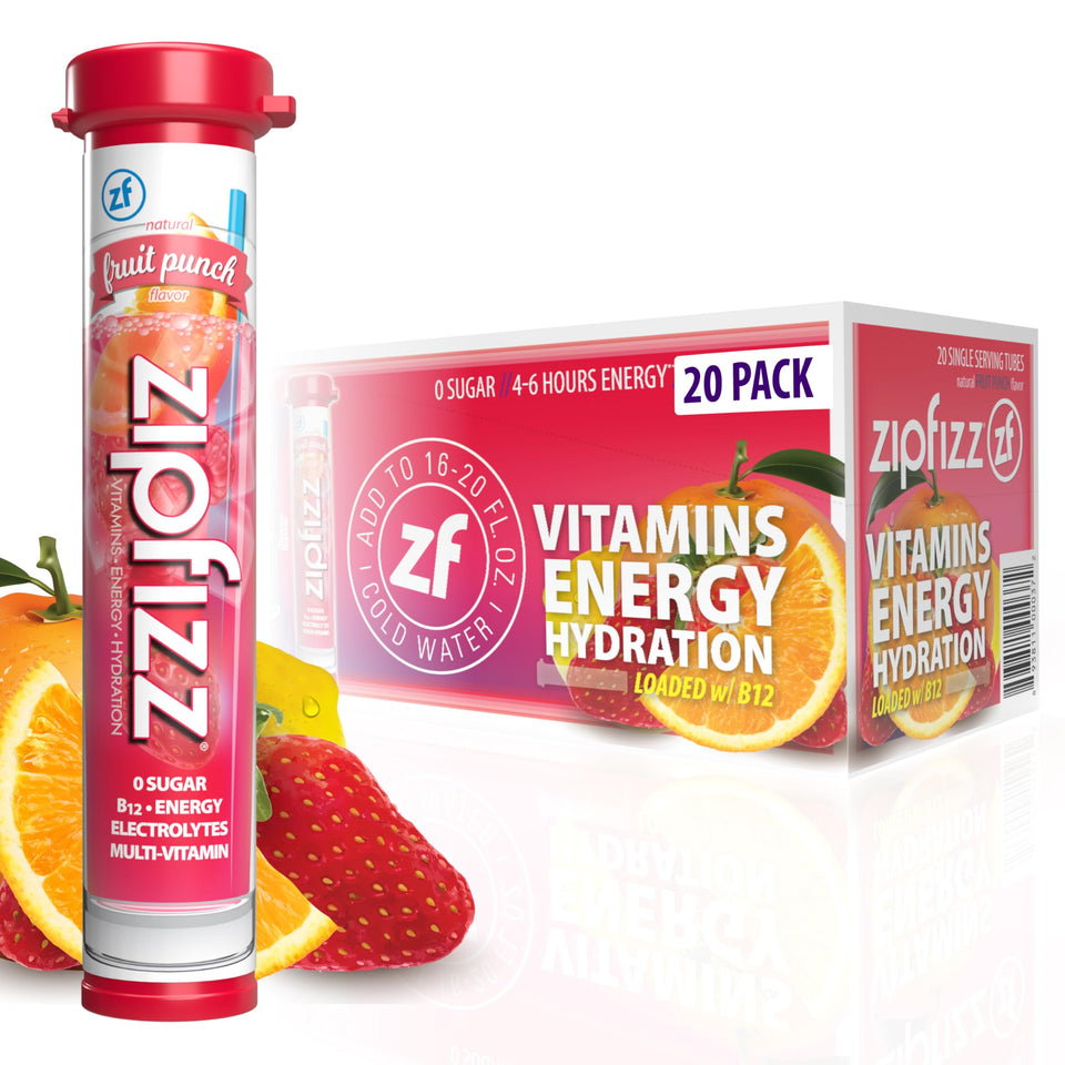 Zipfizz Fruit Punch tube ready for on-the-go energy and hydration.