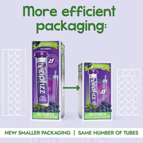Zipfizz grape flavor powder tube being poured for quick hydration