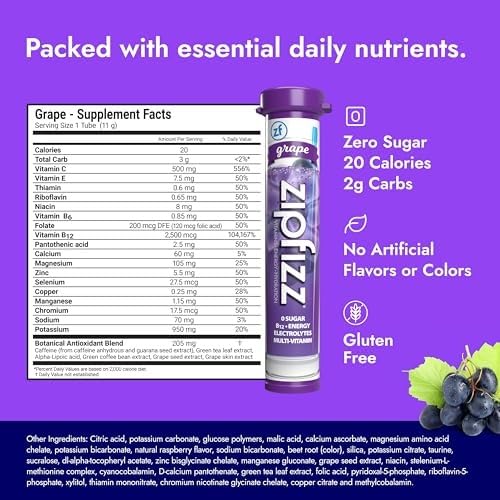 Zipfizz hydrate ready grape drink in a glass bottle