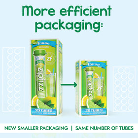 Zipfizz lemon-lime flavor dissolving in water for sugar-free hydration and energy.