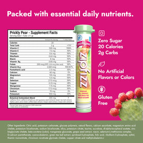 Zipfizz nutrition label showing vitamins and electrolytes.