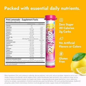 Zipfizz nutrition label closeup highlighting vitamin-rich formula and electrolytes
