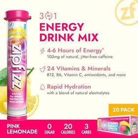 Zipfizz pink lemonade glass showing a tasty, low-calorie recharge after activity