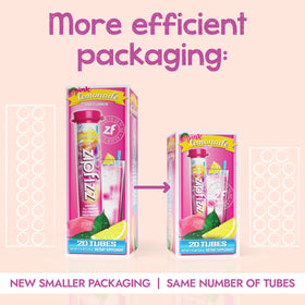 Zipfizz pink lemonade powder being poured into water for quick hydration