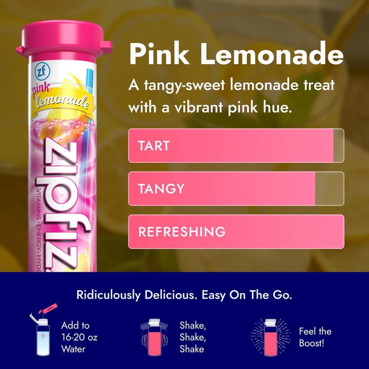Zipfizz Pink Lemonade travel sticks ideal for on-the-go energy
