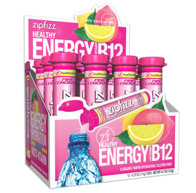 Zipfizz Pink Lemonade tubes showing a sugar-free energy boost for busy days