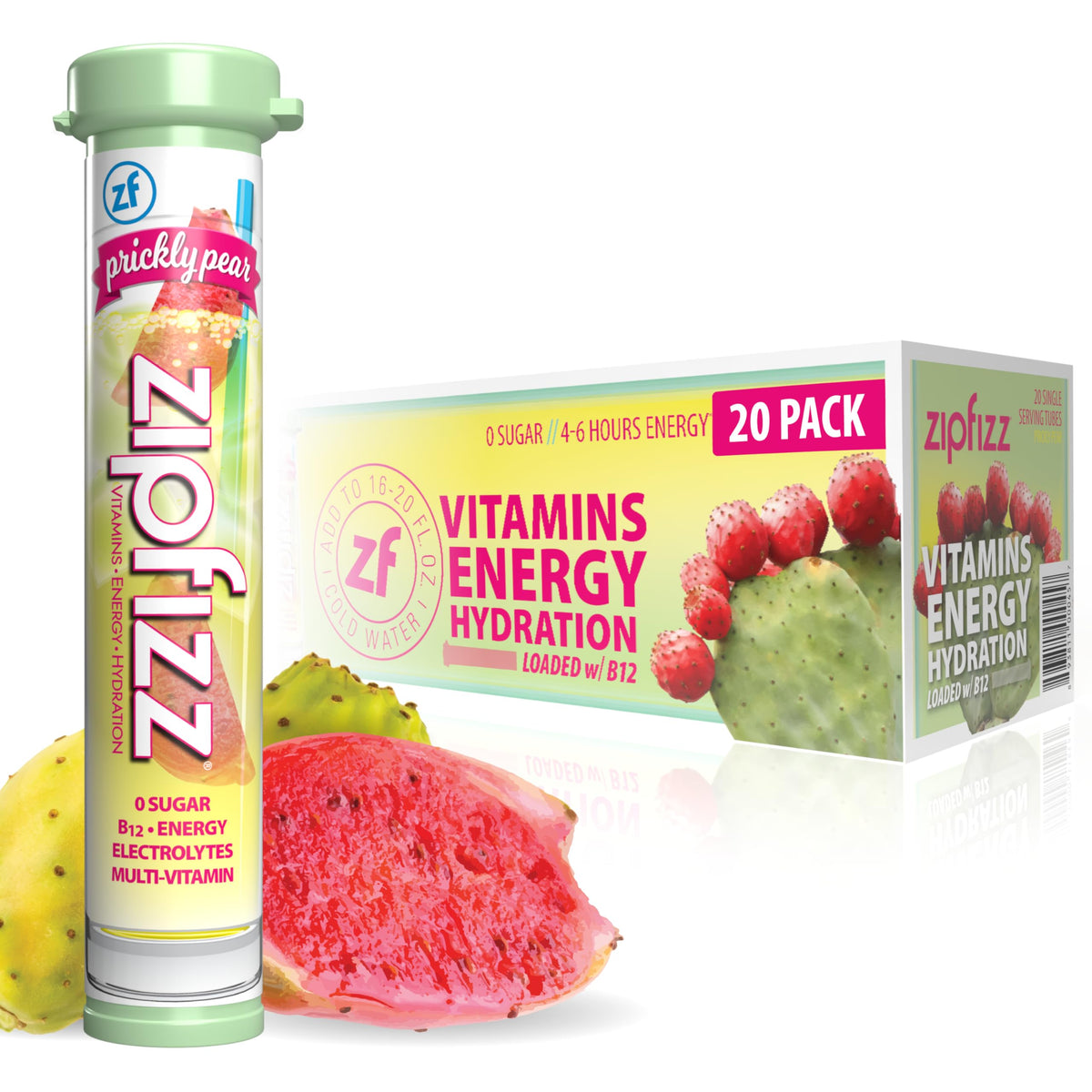 Zipfizz prickly pear powder dissolving in water for sustained energy.