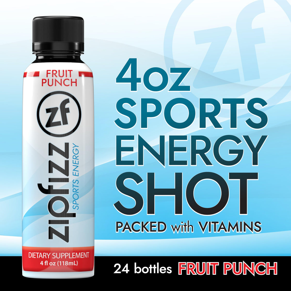 Zipfizz Sport Energy Shot Fruit Punch bottle pour showcases portability.