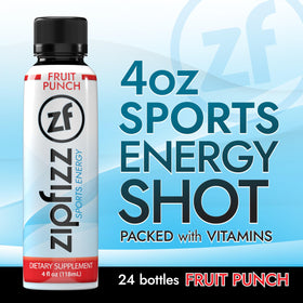 Zipfizz Sport Energy Shot Fruit Punch bottle pour showcases portability.