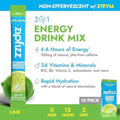 Close-up of Zipfizz Lime sachet dissolving for smooth, sustained energy.