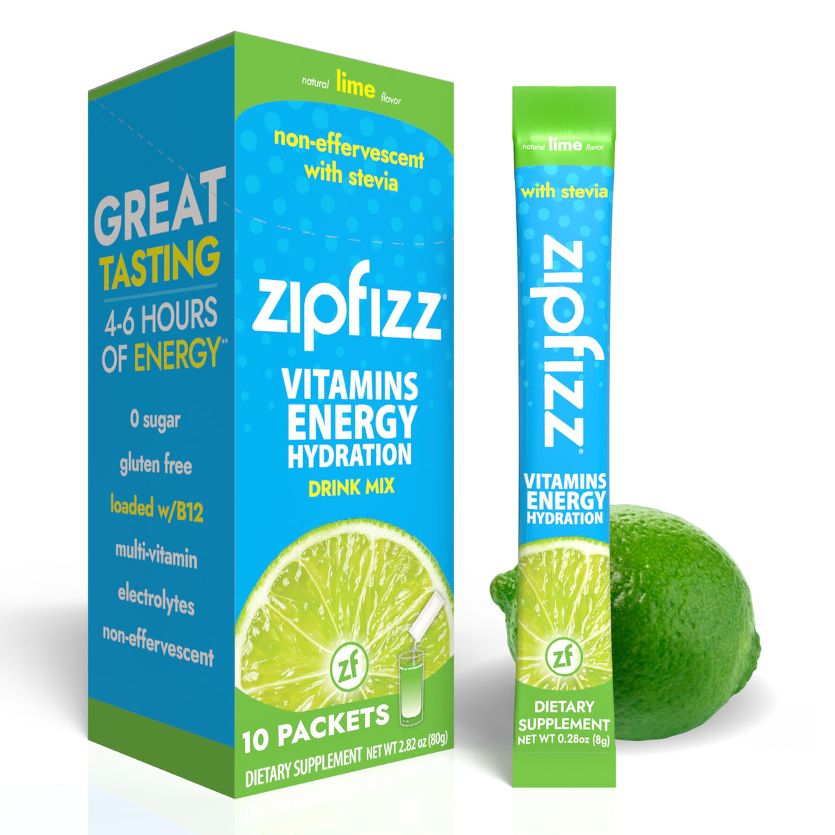 Zipfizz Lime sachet ready to mix for steady energy and hydration.