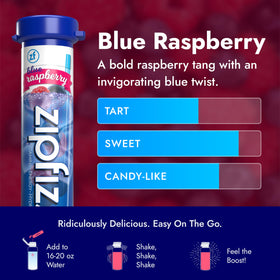 Zipfizz vitamin ingredients label highlights B12 and vitamin C benefits.