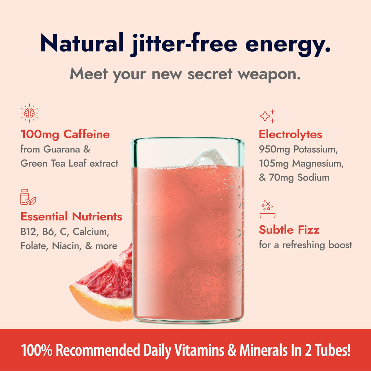 Close-up label shows vitamins and electrolytes supporting daily wellness.
