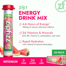 Zipfizz Watermelon dissolving in water shows fast, sugar-free refreshment after workouts.