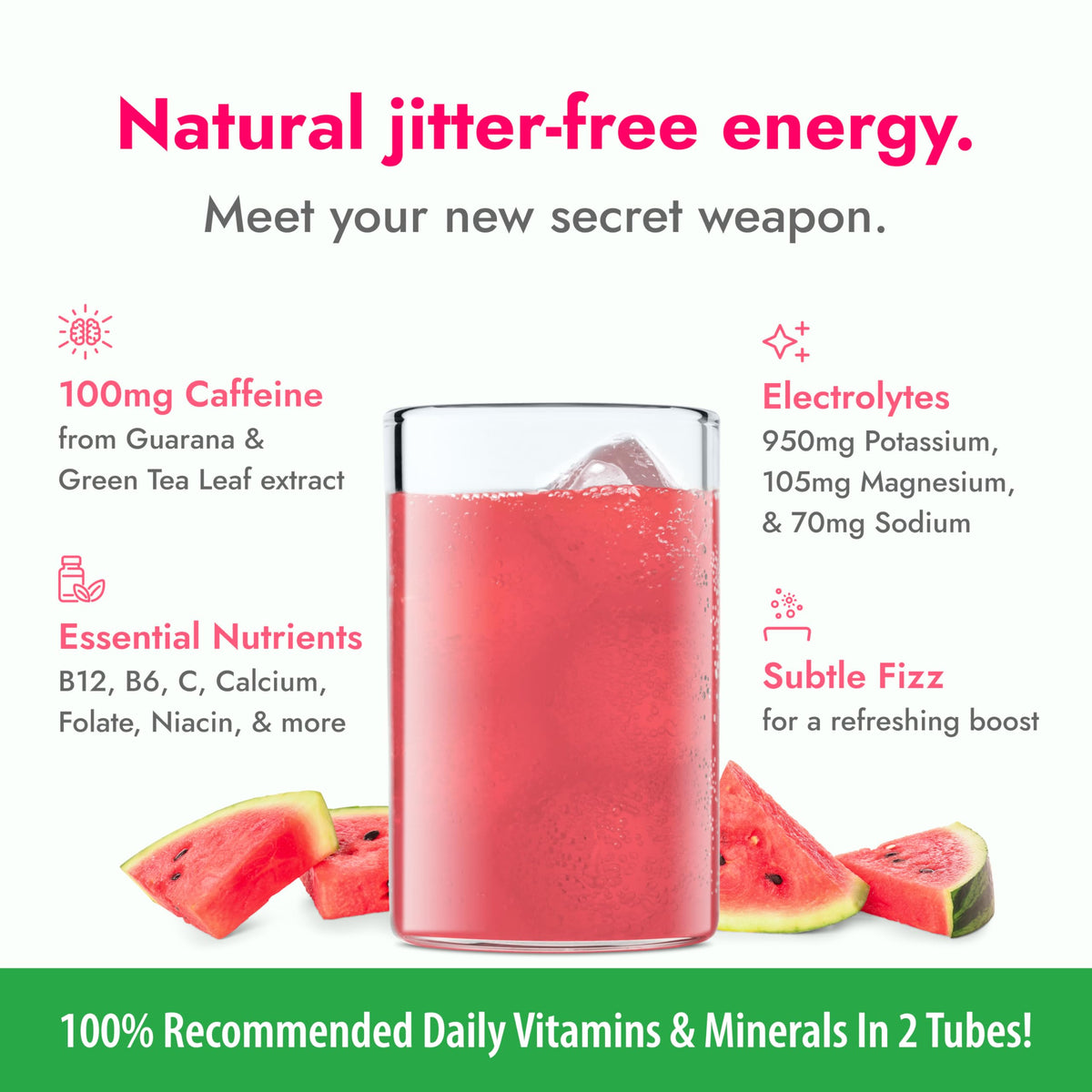 Zipfizz Watermelon in a glass demonstrates refreshing hydration with daily vitamins.