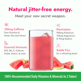 Zipfizz Watermelon in a glass demonstrates refreshing hydration with daily vitamins.