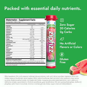 Zipfizz Watermelon nutrition ingredients highlight essential vitamins and minerals.