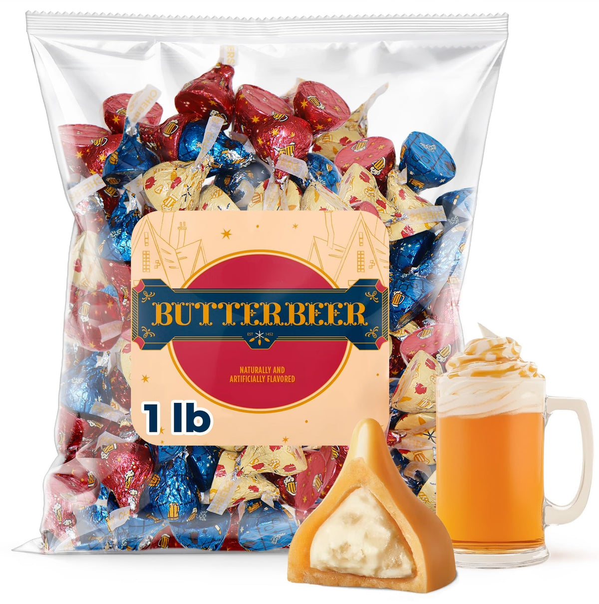 Zisbers Butterbeer Easter Kisses 1lb bag with individually wrapped chocolates for easy party serving