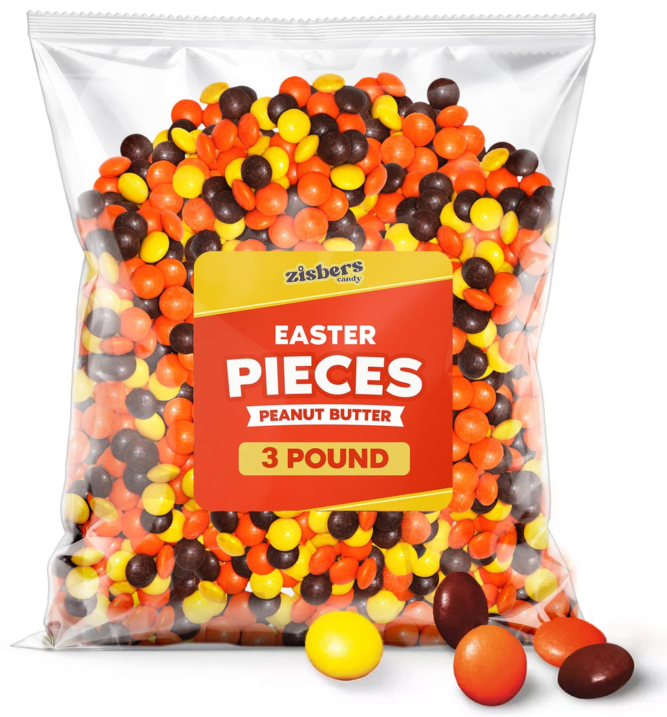 Zisbers peanut butter chocolate candy pieces with a bright shell, perfect for colorful Easter bowls