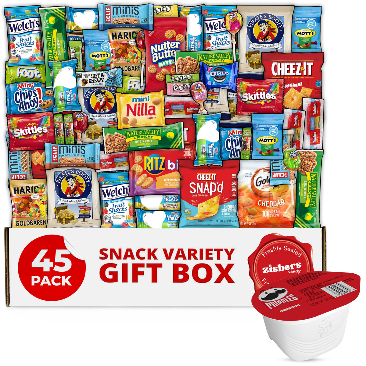Zisbers Snack Box care package with 45 snacks for study sessions and breaks.