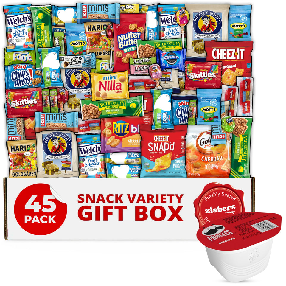 Zisbers Snack Box care package with 45 snacks for study sessions and breaks.