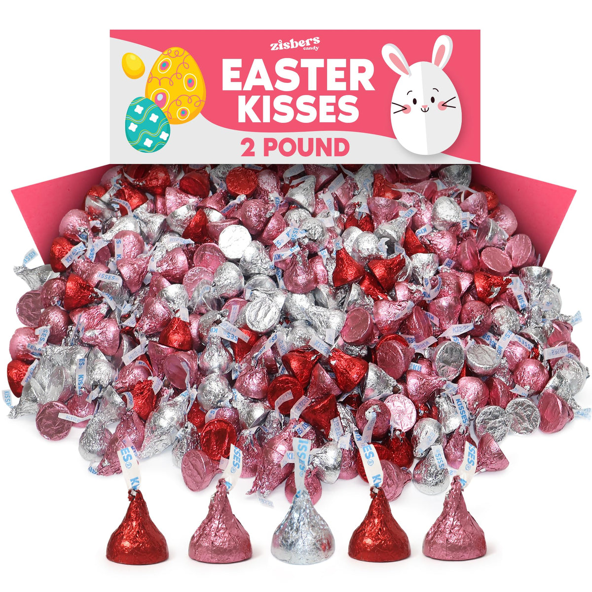 Zisbers Valentines Kisses bulk milk chocolate with individually wrapped pieces for easy sharing.