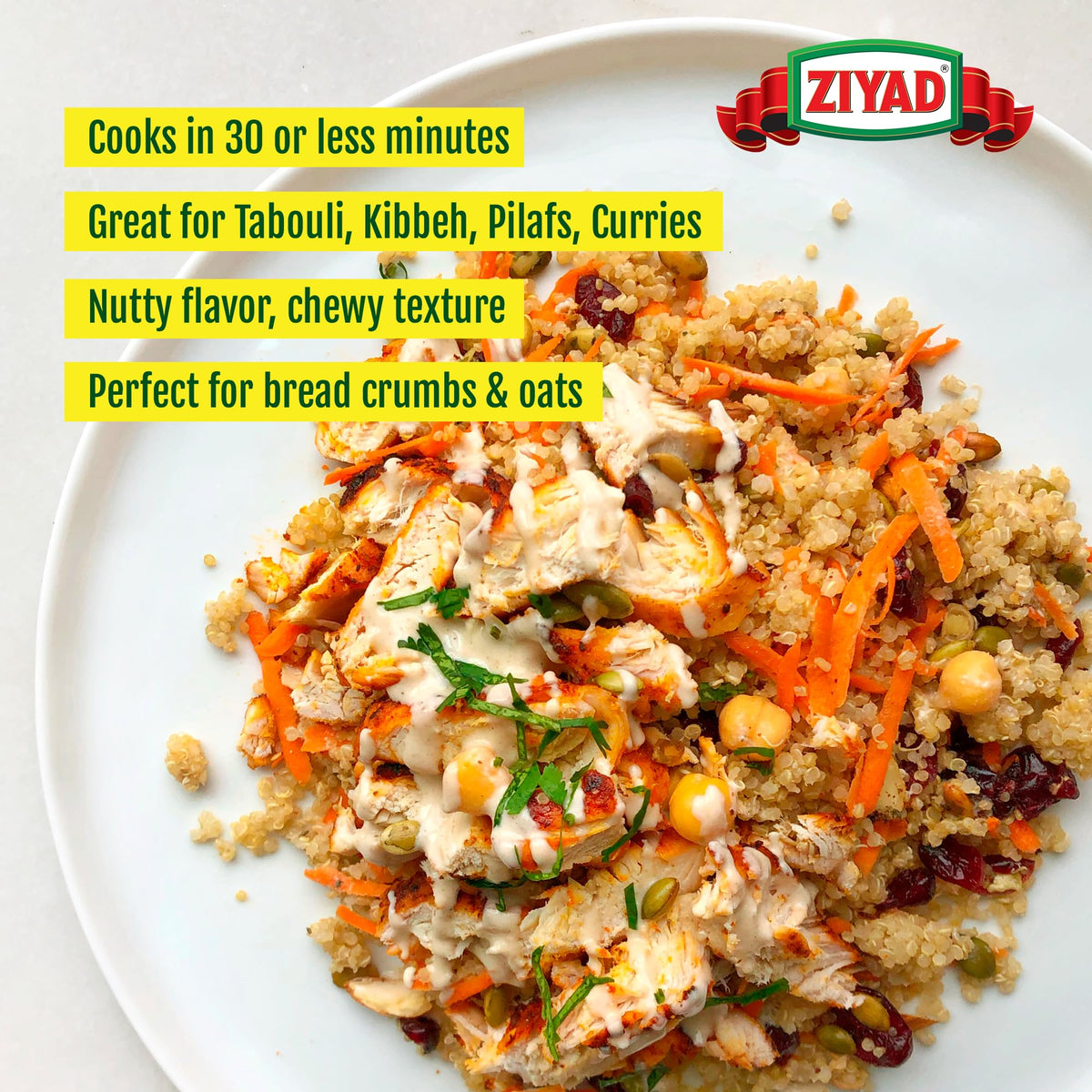Ziyad Cracked Bulgur No. 2 ready bowl with nutty, chewy texture.