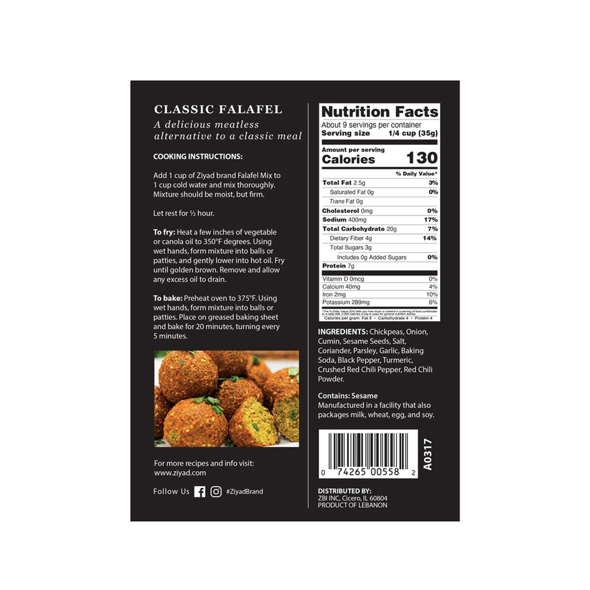 Ziyad Falafel Dry Mix sesame seeds add aroma and texture to every bite.
