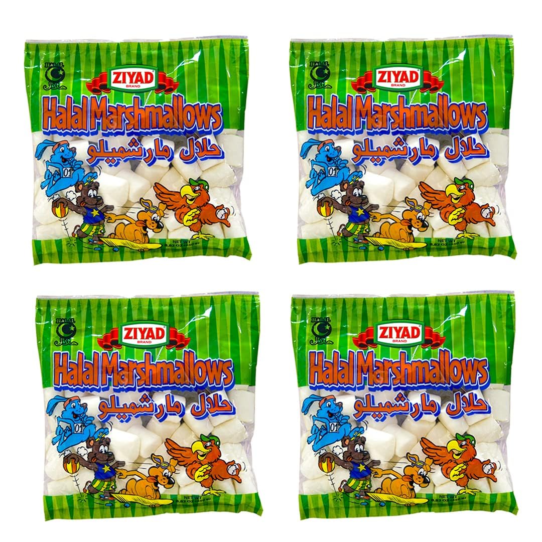 Ziyad Gourmet halal large marshmallows pack front, highlighting pork-free and gluten-free indulgence.