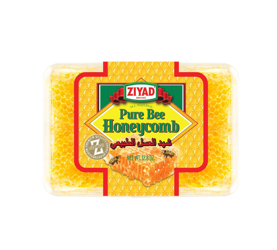 Ziyad Raw Honeycomb large front view showing pure honey and beeswax.