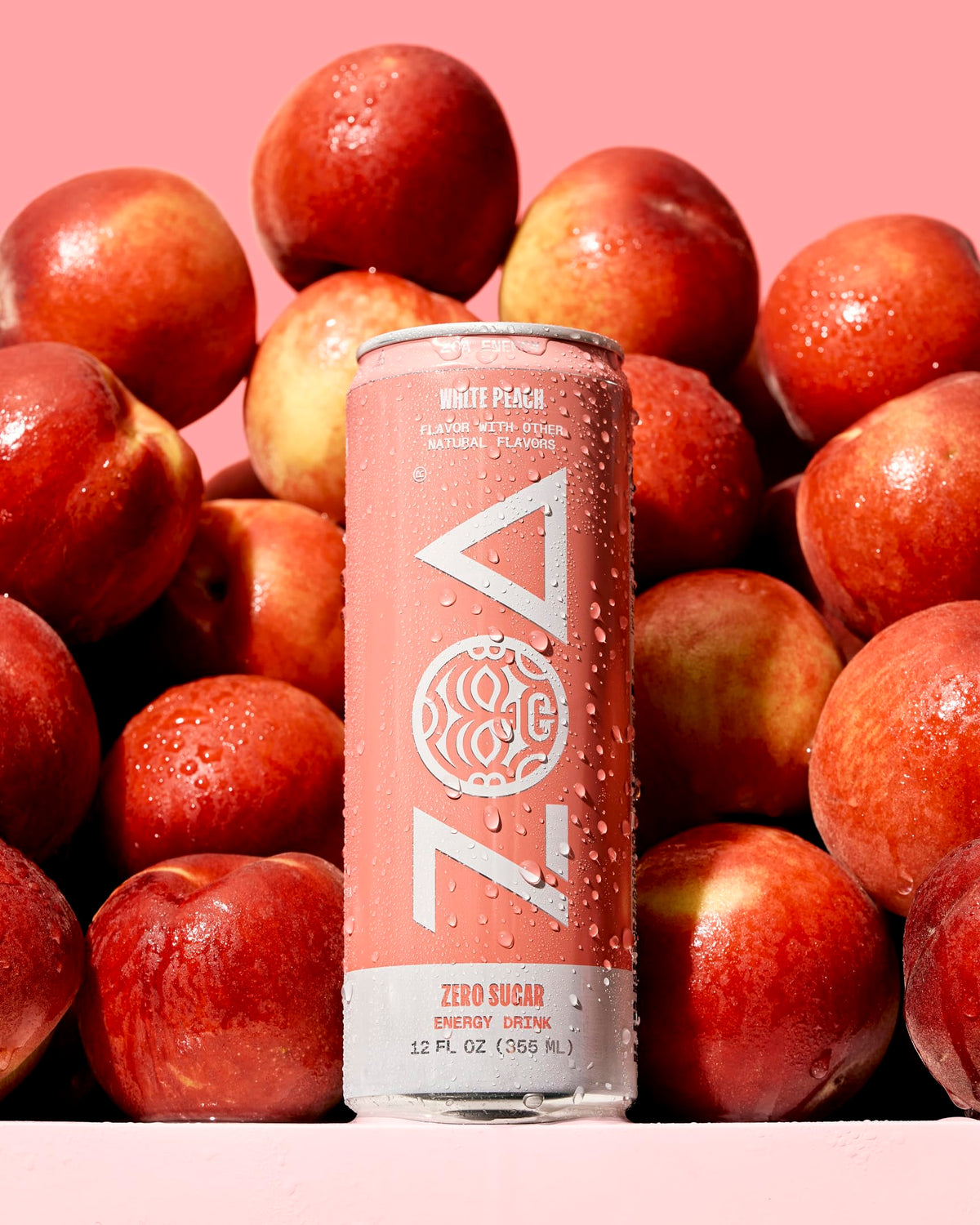 ZOA cans stacked in a case for quick grab-and-go energy.