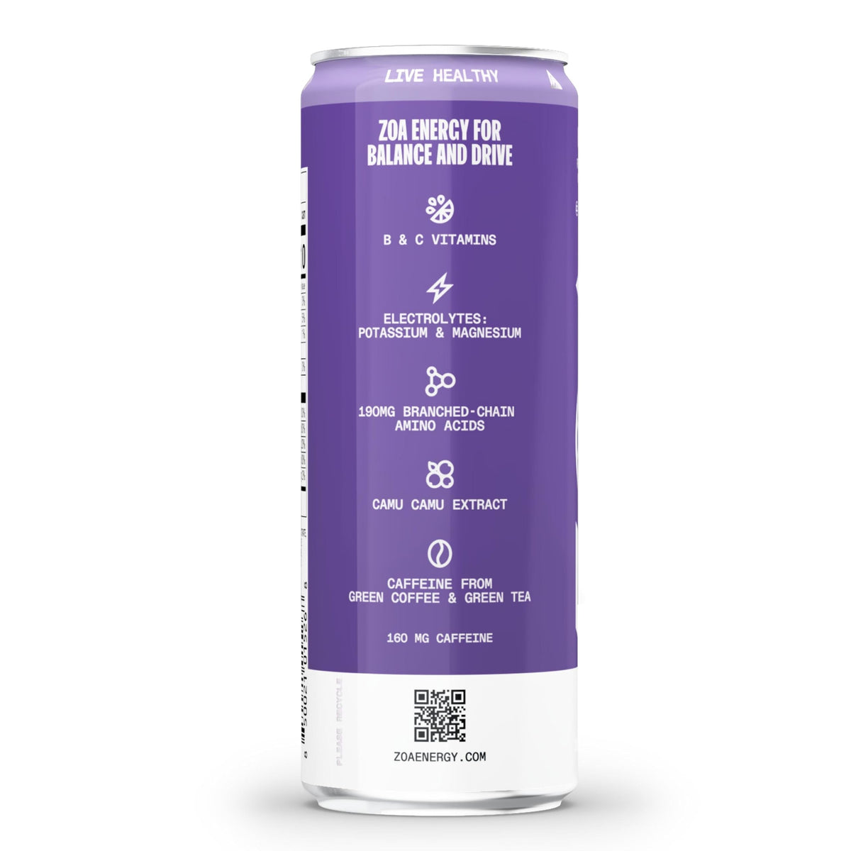 ZOA Frosted Grape on-the-go display suggests convenient daily energy.