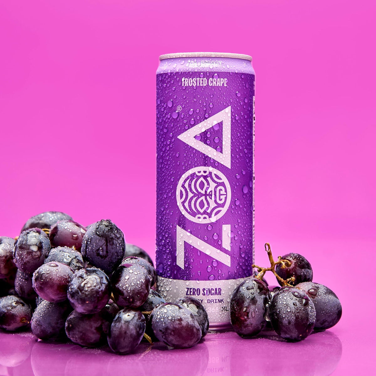 ZOA Frosted Grape pack shot emphasizes value with 12 cans.