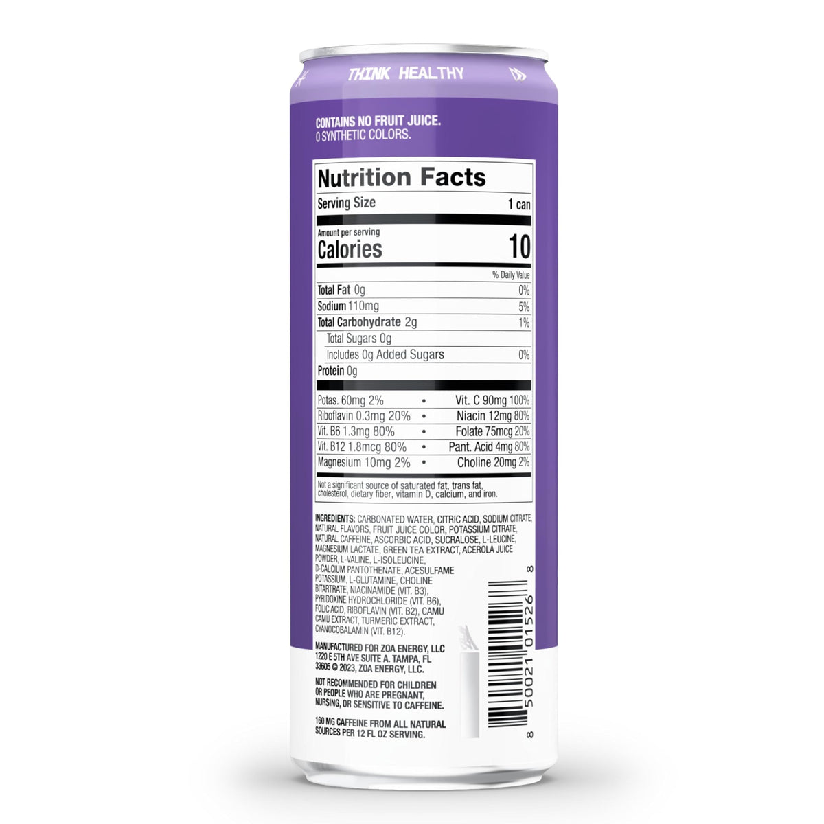 ZOA Frosted Grape side can displays natural caffeine for steady focus.