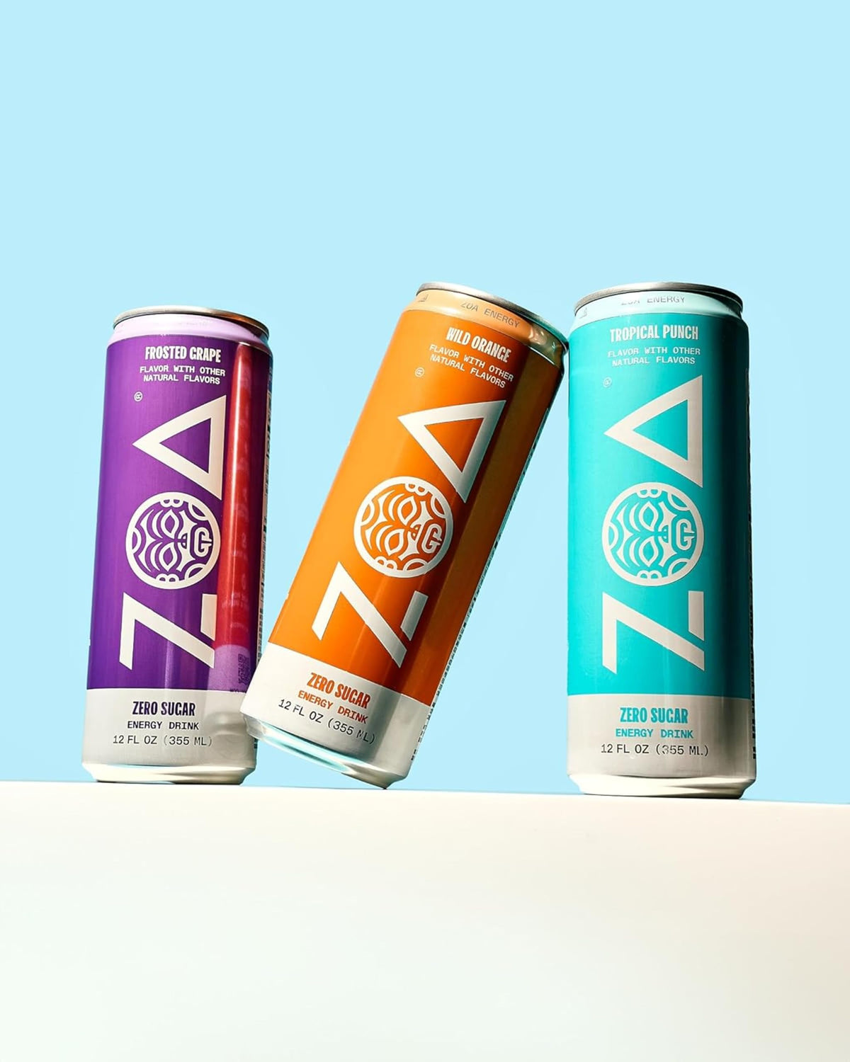 ZOA green tea caffeine source label promoting smooth, steady energy.