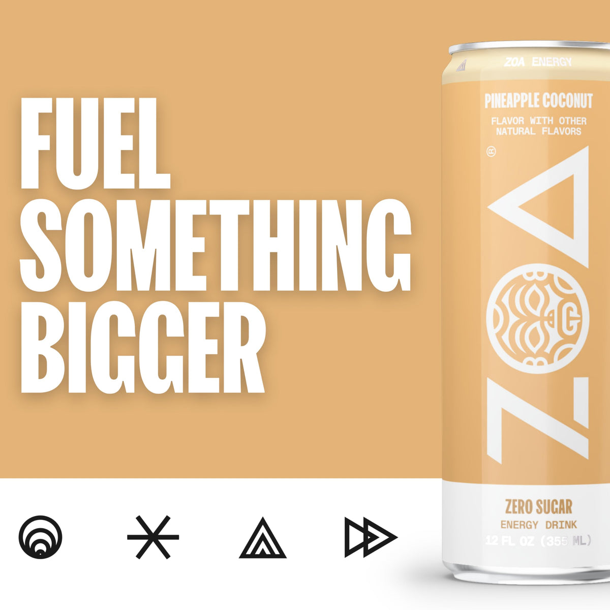 ZOA Pineapple Coconut bottle emphasizing daily vitamin C and B vitamins