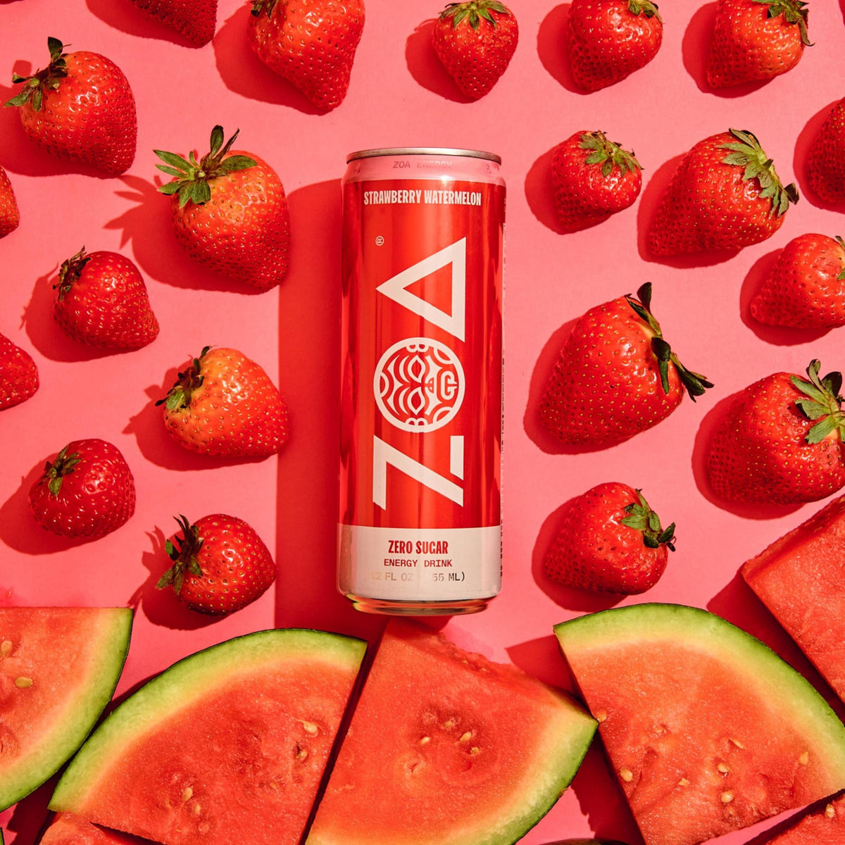 ZOA 12oz can angled, vibrant color, suitable for social moments.
