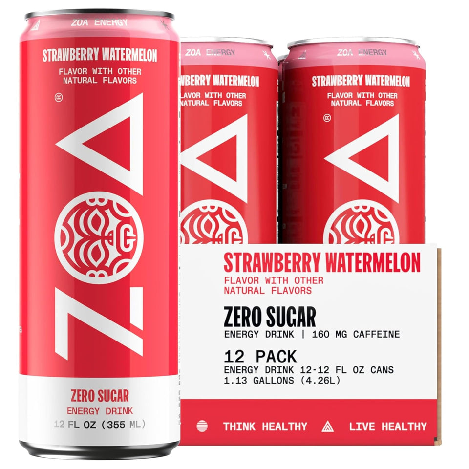 ZOA Strawberry Watermelon 12oz can, front view, ideal for a quick energy boost on the go.